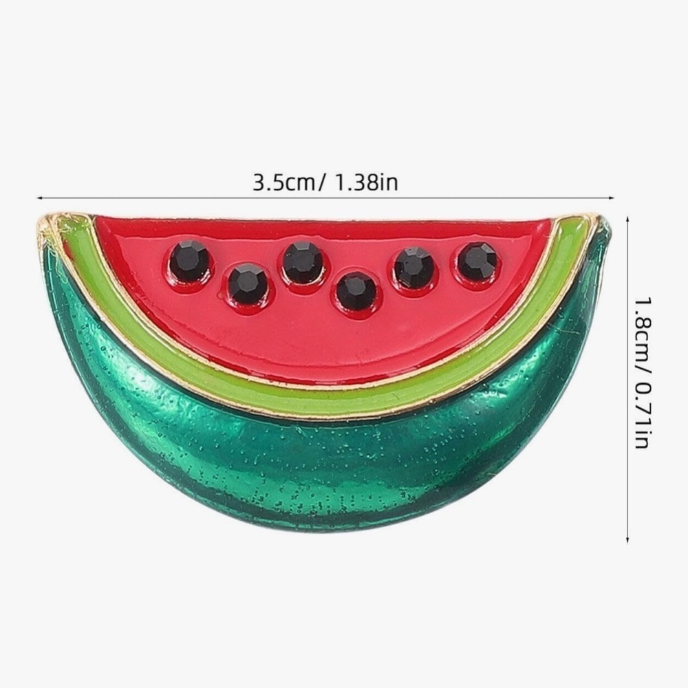 Watermelon Brooch Pin with Fashion Gemstones, Pink, Green, Black - Picture 8 of 17